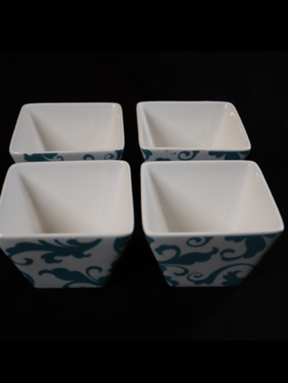 Ciroa Simple Serve Square Turquoise & White 4pc Dessert Snack or Dip Bowls